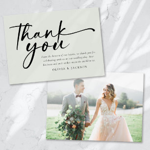 Cartão De Agradecimento Casamento de Fotografias com Script Moderno Chic
