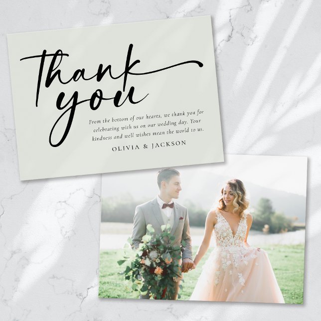 Cartão De Agradecimento Casamento de Fotografias com Script Moderno Chic (Criador carregado)