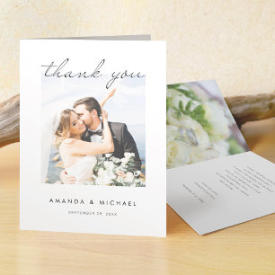 Cartão De Agradecimento Casamento de Fotografias com Script Moderno Elegan