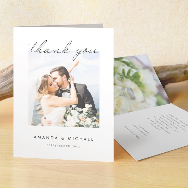 Cartão De Agradecimento Casamento de Fotografias com Script Moderno Elegan (Criador carregado)