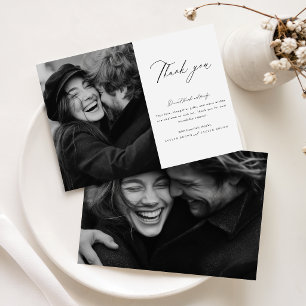 Cartão De Agradecimento Casamento de Fotografias com Script Moderno Minima