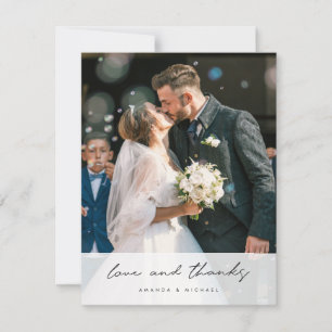 Cartão De Agradecimento Casamento de Fotografias com Script Negra Moderno
