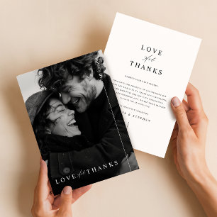 Cartão De Agradecimento Casamento de Fotografias com Script Negro Moderno