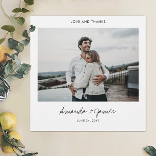 Cartão De Agradecimento Casamento de Fotografias com Script Preto Moderno