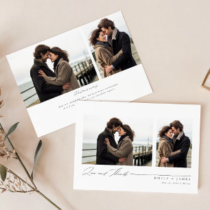 Cartão De Agradecimento Casamento de Fotografias com Script Simples 4