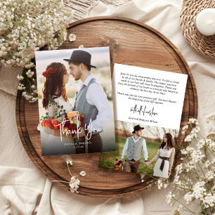 Cartão De Agradecimento Casamento de Fotografias com Script Simples Modern