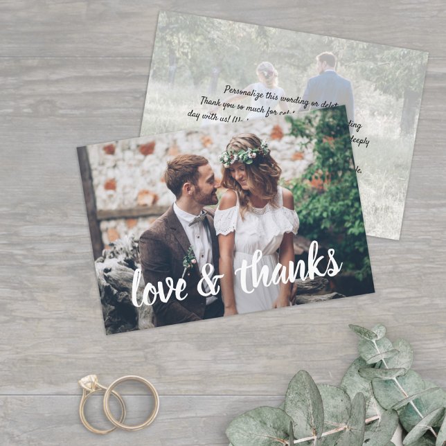 Cartão De Agradecimento Casamento de Fotografias com Simples Script Love & (Criador carregado)