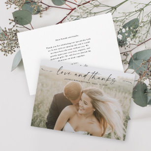 Cartão De Agradecimento Casamento de Fotografias com Simples Script Love e