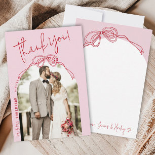 Cartão De Agradecimento Casamento de Fotografias de Arco PINK Desenhado Mo