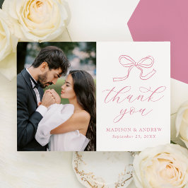 Cartão De Agradecimento Casamento de Fotografias de Arco Rosa Elegante Ros