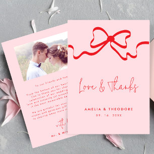 Cartão De Agradecimento Casamento de Fotografias de Arco Vermelho Rosa e O