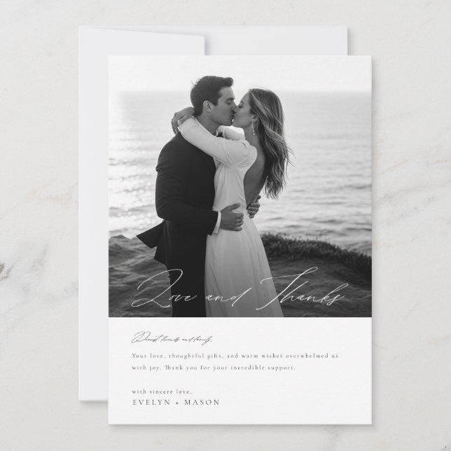 Cartão De Agradecimento Casamento de Fotografias de Cláudio de Script Mini (Frente)