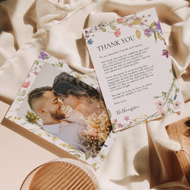 Cartão De Agradecimento Casamento de Fotografias de Flor Selvagem Minimali (Criador carregado)