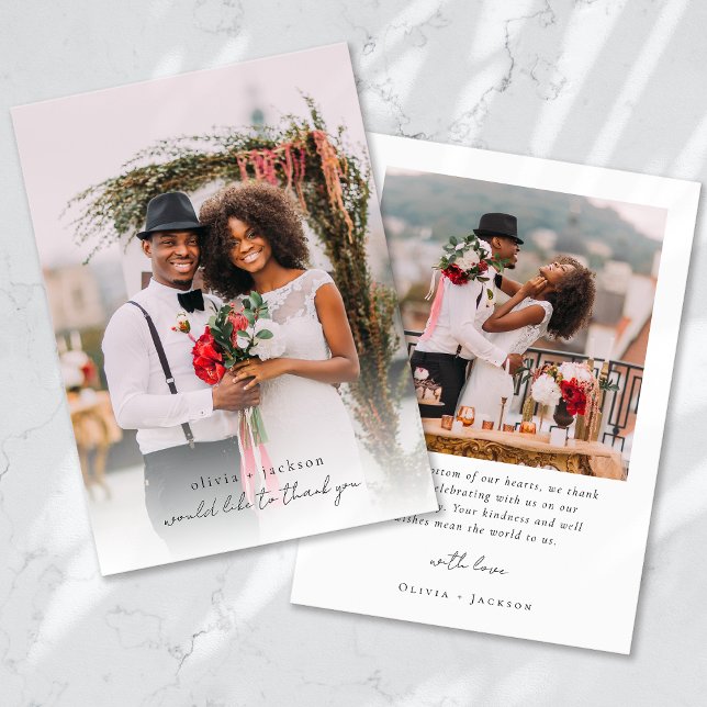 Cartão De Agradecimento Casamento de Fotografias de Script Moderno (Criador carregado)