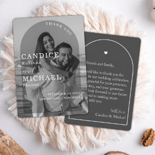 Cartão De Agradecimento Casamento De Fotografias Do Arco Branco E Preto Mo