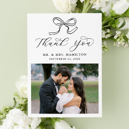 Cartão De Agradecimento Casamento de Fotografias do Arco Negro Elegante