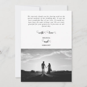 Cartão De Agradecimento Casamento de Fotografias do Casal de Script Branco