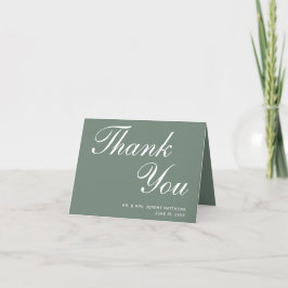 Cartão De Agradecimento Casamento de Fotografias do Dentro Branco Verde do