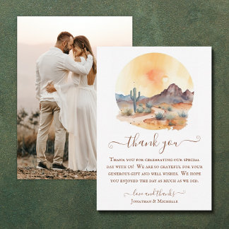 Cartão De Agradecimento Casamento de Fotografias do Deserto de Watercolor 