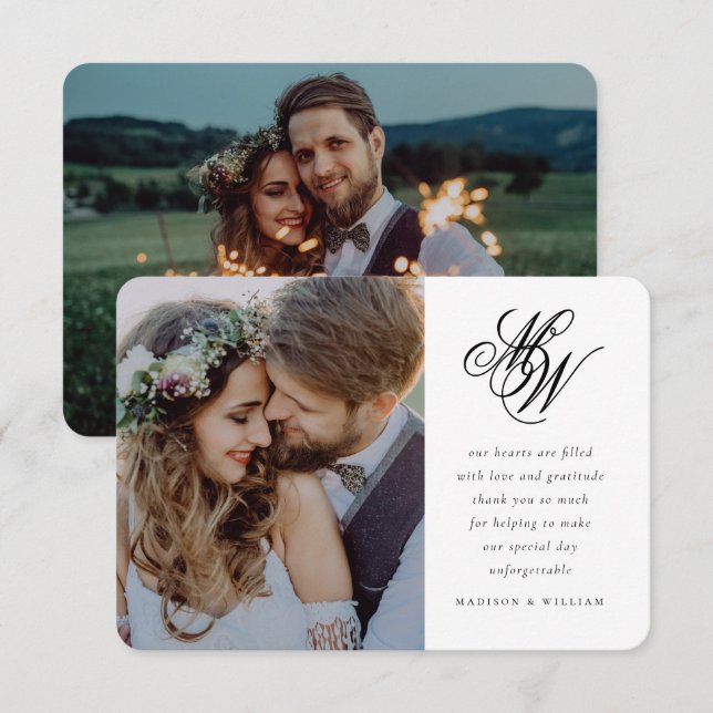 Cartão De Agradecimento Casamento de Fotografias do Monograma 2 Mínimo (Frente/Verso)