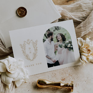 Cartão De Agradecimento Casamento de Fotografias do Rico Branco Dourado El