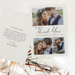 Cartão De Agradecimento Casamento de Fotografias do Script Moderno 3<br><div class="desc">Roteiro 3 foto de casamento elegante na moda moderno cartões de agradecimentos. Parte de uma coleção de casamento. A parte traseira inclui uma mensagem de obrigado que você pode personalizar para cada convidado ou remover se você preferir escrever seu obrigado manualmente. Clique no botão editar para personalizar.</div>
