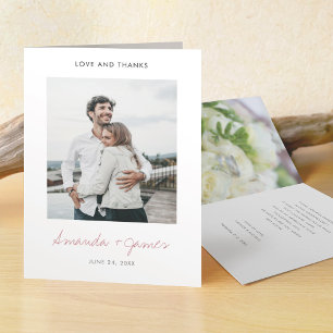 Cartão De Agradecimento Casamento de Fotografias Dourado com Simples Scrip