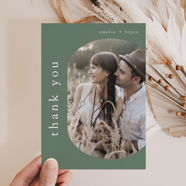 Cartão De Agradecimento Casamento de Fotografias em Woodland Rustic Nature (EMELIA Flat Nature Rustic Woodland Photo Wedding Thank You Card)