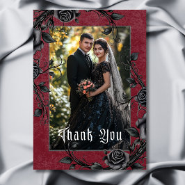 Cartão De Agradecimento Casamento de Fotografias Gótico Black Raven & Rosa