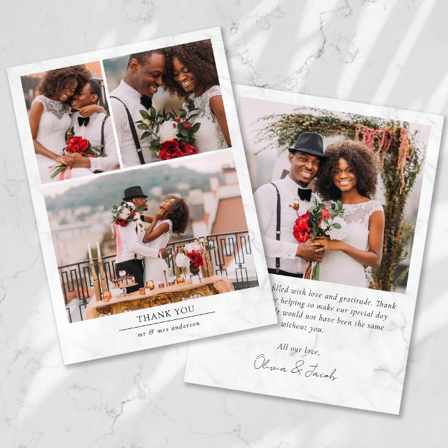 Cartão De Agradecimento Casamento de Fotografias Marble Minimalist 4 (Criador carregado)
