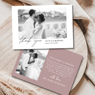 Cartão De Agradecimento Casamento de Fotografias Mauve Dusty Pink Obrigado