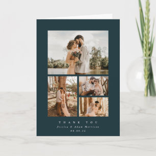 Cartão De Agradecimento Casamento de Fotografias Mínimo 4 Verde Escuro