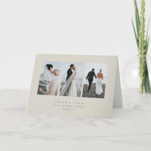 Cartão De Agradecimento Casamento de Fotografias Mínimo Elegante Beige