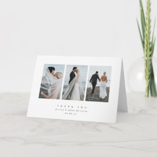 Cartão De Agradecimento Casamento de Fotografias Mínimo Elegante Branco