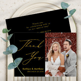 Cartão De Agradecimento Casamento de Fotografias Modernas com Script Elega