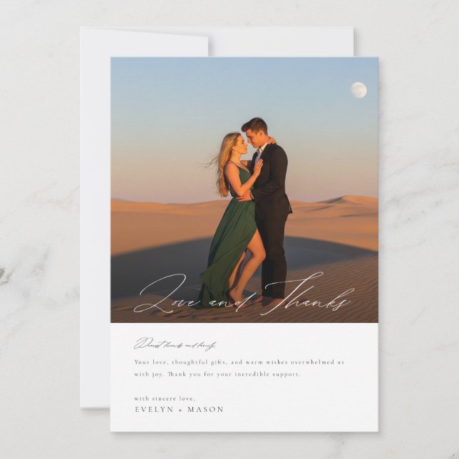 Cartão De Agradecimento Casamento de Fotografias Modernas com Script Simpl (Frente)
