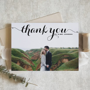 Cartão De Agradecimento Casamento de Fotografias Modernas da Caligrafia Ne