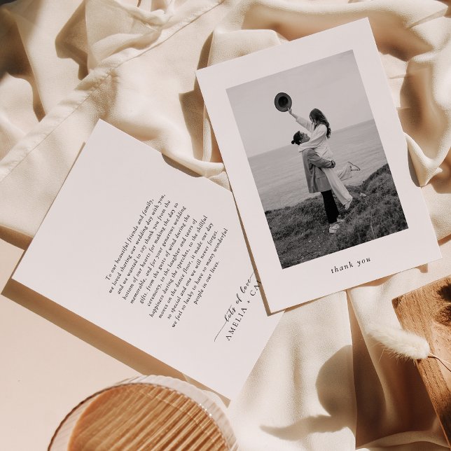 Cartão De Agradecimento Casamento de Fotografias Moderno Minimalista (Criador carregado)