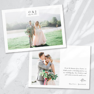 Cartão De Agradecimento Casamento de Fotografias Monograma 2 Minimalista