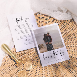 Cartão De Agradecimento Casamento de Fotografias Negra e Branca para Calig