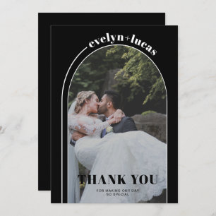 Cartão De Agradecimento Casamento de fotografias negras com arco branco e