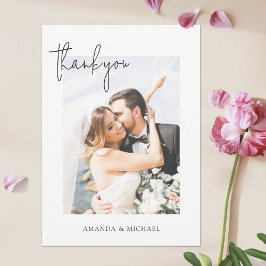 Cartão De Agradecimento Casamento de Fotografias Personalizadas Simples El