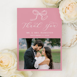 Cartão De Agradecimento Casamento de Fotografias Rosa-Rosa Elegante