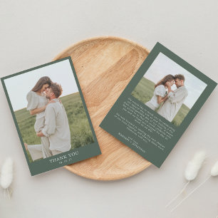 Cartão De Agradecimento Casamento de Fotografias Simples 2 Clássico Verde 