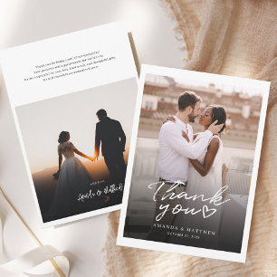 Cartão De Agradecimento Casamento de Fotografias Simples com Letra Elegant