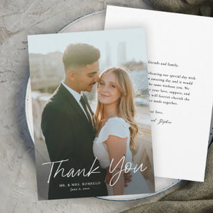 Cartão De Agradecimento Casamento de Fotografias Simples com Script Modern