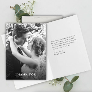 Cartão De Agradecimento Casamento de Fotos B&W Minimalista