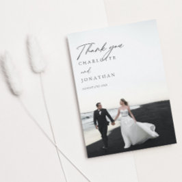 Cartão De Agradecimento Casamento de Fotos Branca e Preto Moderno