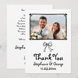 Cartão De Agradecimento Casamento de fotos brancas desenhadas à mão