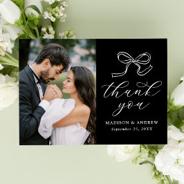 Cartão De Agradecimento Casamento de Fotos Branco e Preto do Arco Elegante
